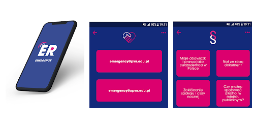 widok na ekran smartfonu aplikacji EmergencyEdu dla obcokrajowców