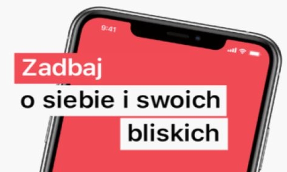 telefon komórkowy i napis zadbaj o siebie i swoich bliskich