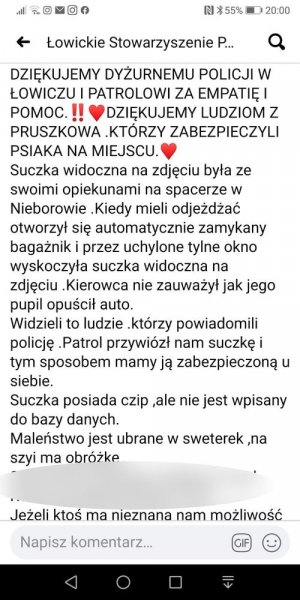 Podziękowania dla policji za pomoc w odnalezieniu psa