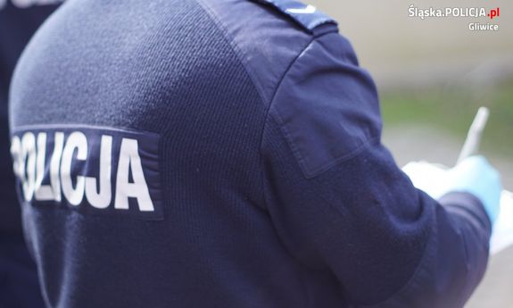 Napis policja na plechach policjanta