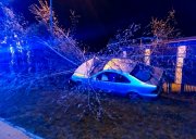 samochód osobowy, który po policyjnym pościgu uderzył w drzewo