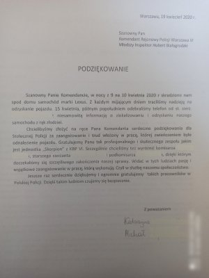 Podziękowania dla Policji