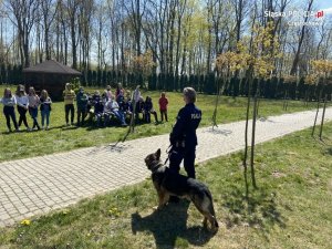 przewodnik psa służbowego podczas pokazu tresury psa służbowego