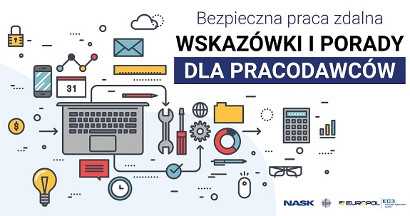 napis: Bezpieczna praca zdalna - wskazówki i porady dla pracodawców