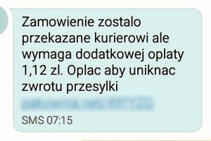 zdjęcie przedstawia zrzut z ekranu telefonu z fałszywym sms-em