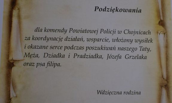 podziękowania od rodziny