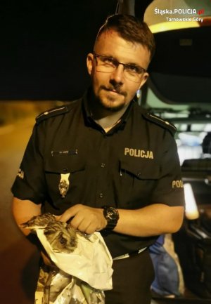 policjant z uratowaną sową