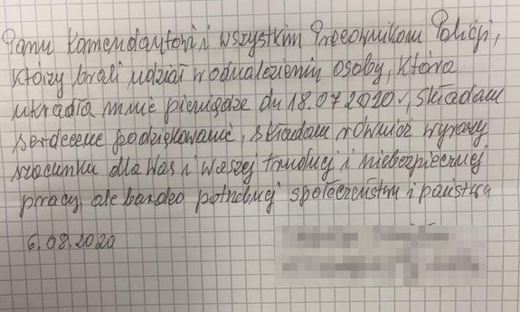 zdjęcie podziękowań, które dotarły do policjantów