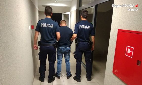 policjanci prowadzą zatrzymanego