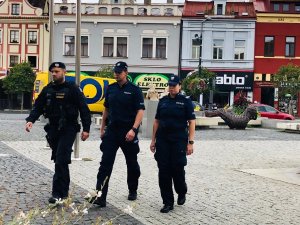 czeski policjant i dwoje polskich policjantów podczas patrolu