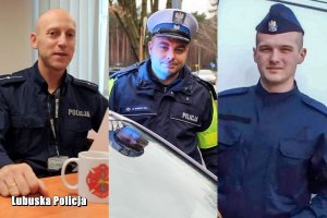 Trzej policjanci, którzy brali udział w akcji gaśniczej na S3&quot;&gt;