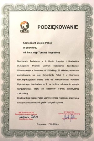 Zdjęcie podziękowań, których treść zamieszczona jest w artykule