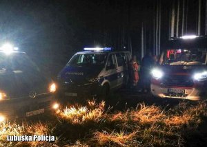 Pojazdy Policji i Straży Pożarnej w lesie