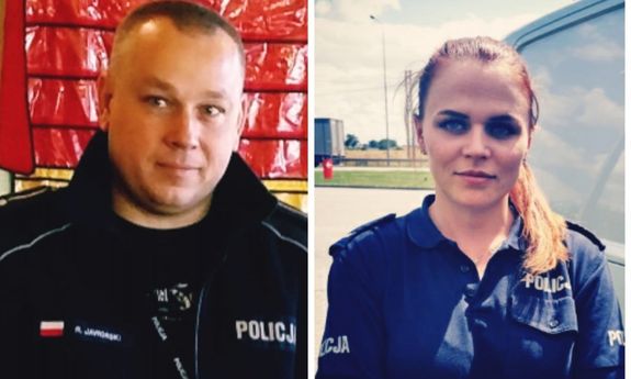 Mł. asp. Rafał Jaworski i st. post. Lidia Podelcka w mundurach