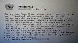 zdjęcie podziękowań dla dzielnicowego. treść podziękowań zawarta jest w tekście