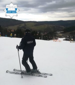 policjant w trakcie patrolu narciarskiego
