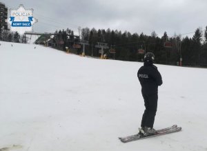 policjant w trakcie patrolu narciarskiego