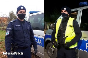 dwaj policjanci przy radiowozie