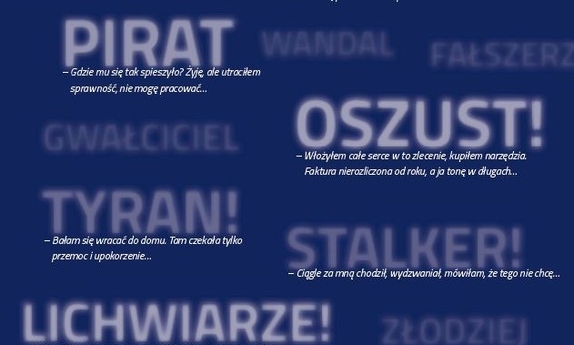 grafika przedstawia napisy: Pirat, oszust, tyran, lichwiarze, wandal, fałszerz, gwałciciel, złodziej