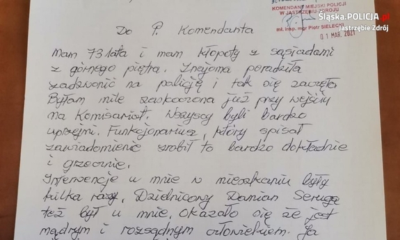 Zdjęcie podziękowań. Treść dostępna cyfrowo w załączniku