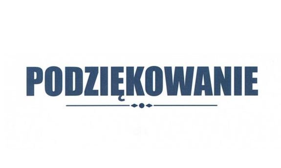 Niebieski napis: PODZIĘKOWANIE na białym tle