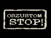 Biały napis na czarnym tle, w białej ramce: Stop oszustom