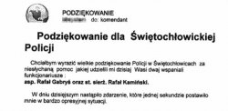 fragment podziękowań skierowanych do świętochłowickich dzielnicowych