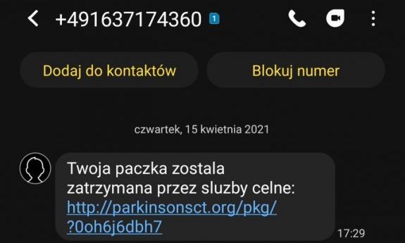 zdjęcie fałszywego SMS-a