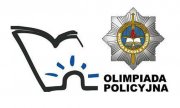 grafika Olimpiady Policyjnej - z lewej strony zarys książki, z prawej gwiazda policyjna a w niej logo WSPol w Szczytnie
