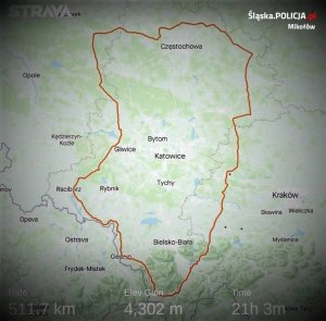 mapa trasy z pokonanym dystansem