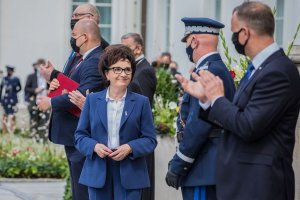 Prezydent RP Andrzej Duda, Marszałek Sejmu Elżbieta Witek oraz Komendant Główny Policji gen. insp. Jarosław Szymczyk