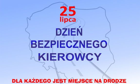 grafika jest w tonacji niebieskiej 
- na jasno niebieskim tle znajduje się kontur mapy Polski,  środkiem mapy  przebiega droga 
- na górze grafiki widnieje napis czerwoną czcionką: 25 lipca 
- w centralnym miejscu grafiki, widnieje napis  niebieską czcionką: Dzień bezpiecznego kierowcy, a pod nim hasło czerwoną czcionką: Dla każdego jest miejsce na drodze 
- na dole grafiki znajduje się granatowy pasek, na którym jest logotyp Policji, tzw. gwiazda policyjna (z lewej strony) oraz logotyp policji ruchu drogowego (z prawej strony) 
- między logotypami jest napis białą czcionką: Biuro Ruchu Drogowego Komendy Głównej Policji.