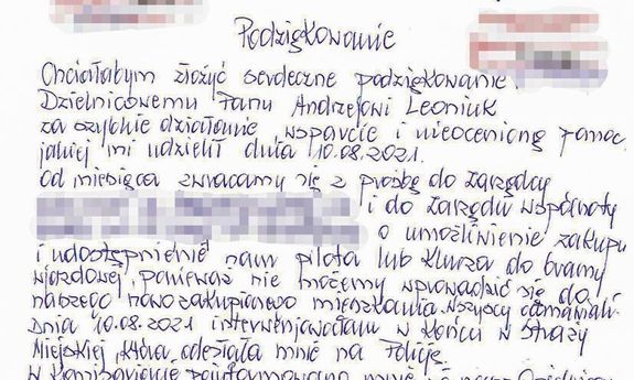 treść podziękowań.