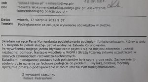 podziękowania, których treść znajduje się w komunikacie