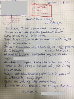 Tekst podziękowań dla dzielnicowych z Dźwirzyna