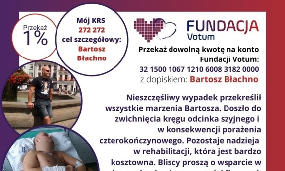 plakat z fundacji ze zdjęciami chorego policjanta i opisem choroby