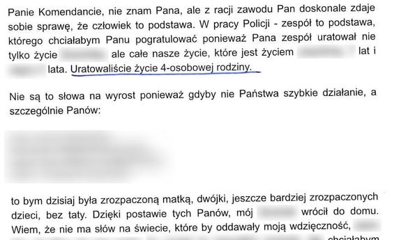 podziękowania dla policjanta