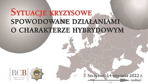 mapa europy z czerwonym napisem sytuacje kryzysowe, na szaro spowodowane działaniami o charakterze hybrydowym