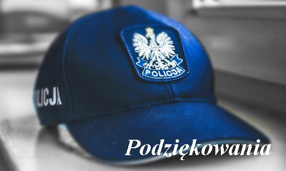 czapka policyjna z daszkiem i napis podziękowania