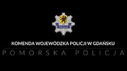 gwiazda policyjna, pod spodem biały napis na czarnym tle komenda wojewódzka policji w gdańsku, pod spodem dużymi literami pomorska policja