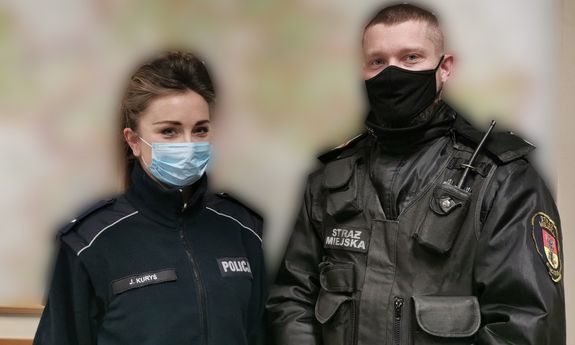 umundurowana policjantka i strażnik miejski