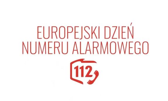 czerwony napis na białym tle : Europejski Dzień Numeru Alarmowego 112