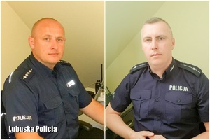 Dwaj umundurowani policjanci siedzący przy biurku