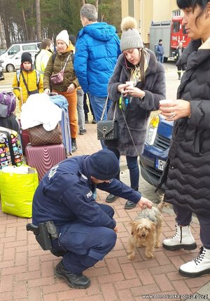 Policjanci pomagają uchodźcom na granicy