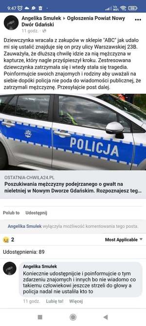 screen informacji - fakenewsa z Facebooka - treść informacji zwarta jest w tekście