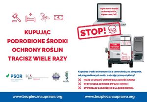 Plakat &quot;Kupując podróbki tracisz wiele razy&quot; z logo partnerów uczestniczących w akcji edukacyjnej. Treści w nim zawarte znajdują się w tekście