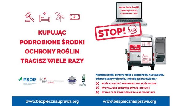 Plakat &quot;Kupując podróbki tracisz wiele razy&quot; z logo partnerów uczestniczących w akcji edukacyjnej. Treści w nim zawarte znajdują się w tekście