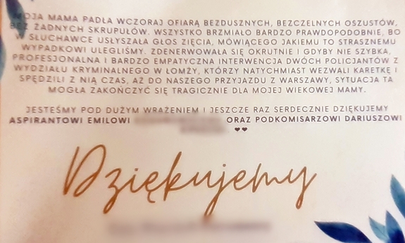 zdjęcie podziękowań dla policjantów