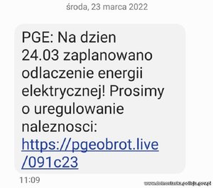 fałszywy sms z linkiem od oszusta internetowego