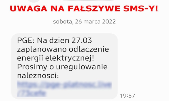 treść sms z fałszywym linkiem do zapłaty